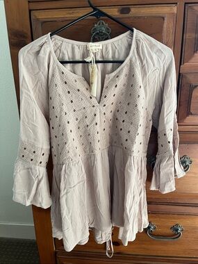 Hem & Thread Tan Embroidered Peasant Tunic